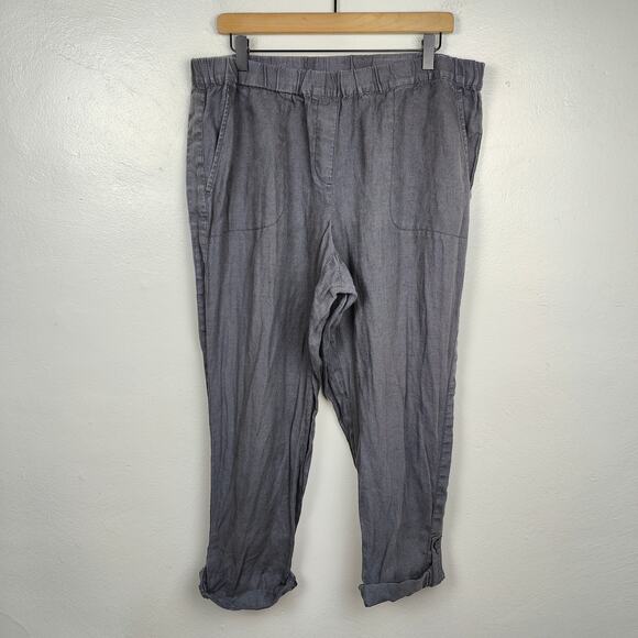 J Jill Linen Pants Women Large Gray Roll Cuff Pull On PureJill Lagenlook Casual - Picture 1 of 9